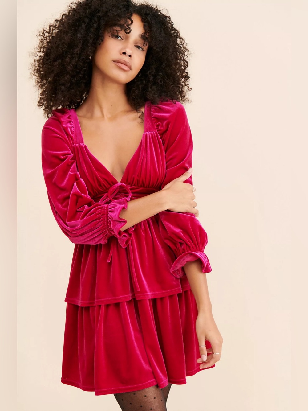 Anthropologie g.p.d. Velvet Tiered Mini Dress